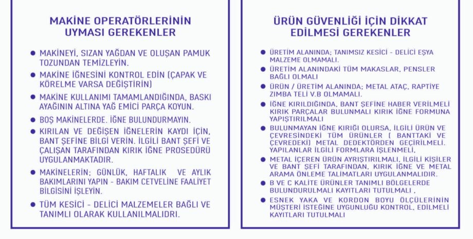 Tekstil Konfeksiyon Üretimi Kalite Standartları Promethe Elektronik İletişim: 0538 749 34 59 İstanbul-Türkiye